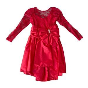 Unbranded Vintage‎ Bow Lace Long Sleeve Dress Red Youth 5